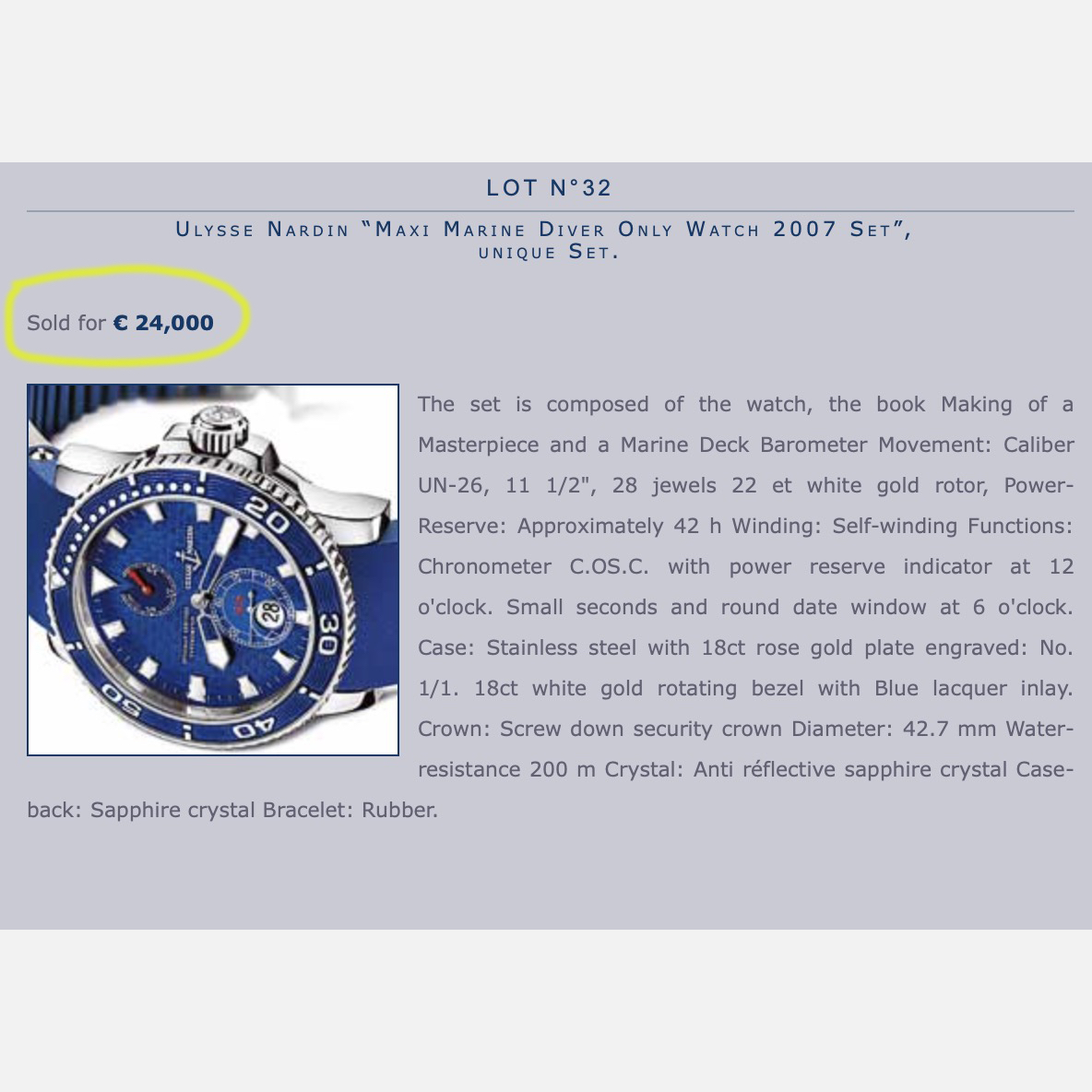 Ulysse Nardin Maxi Marine Diver Pièce unique Only Watch Monaco 2007 ulysse-nardin-maxidiver-onlywatch-2007-13