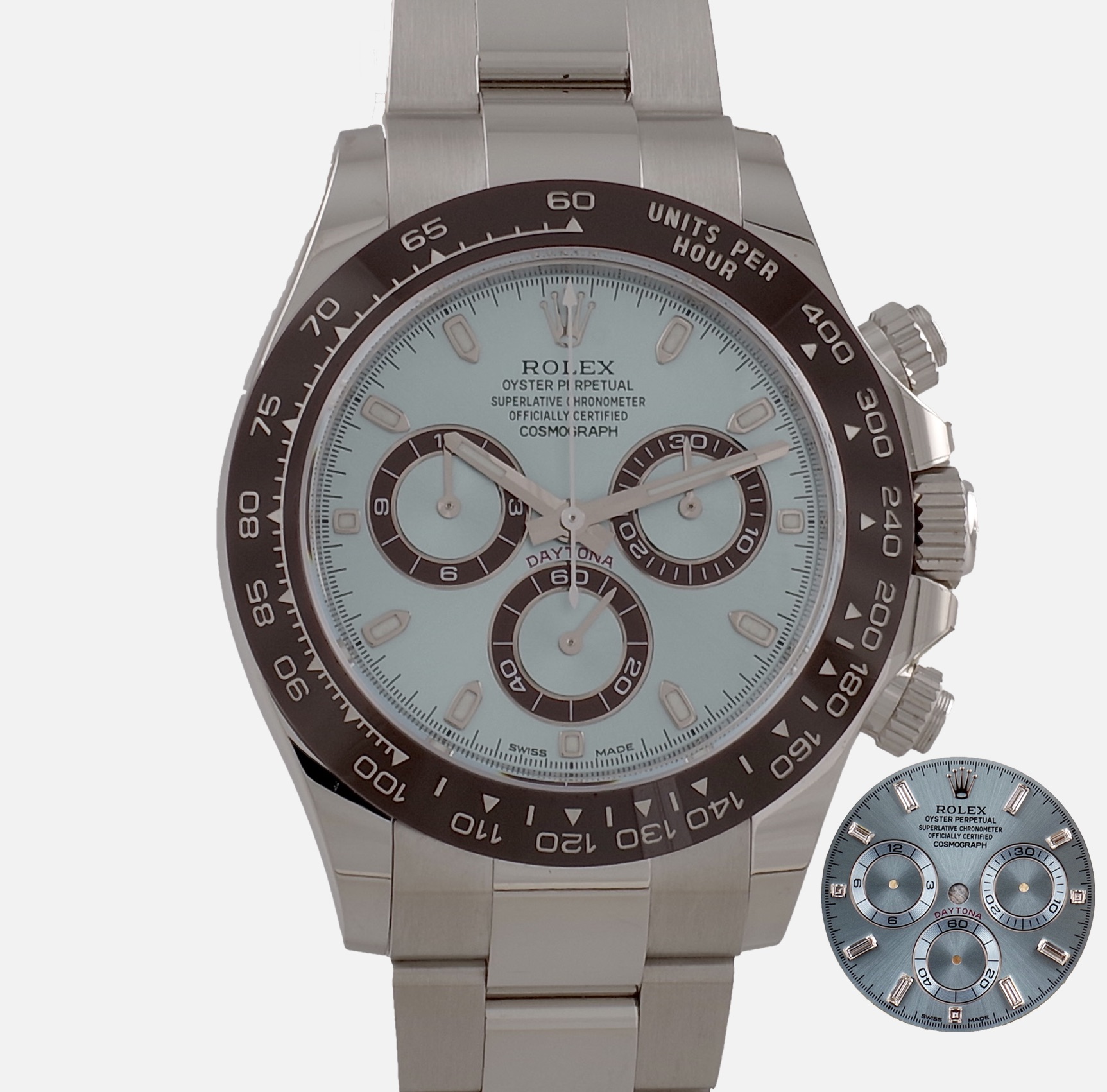 Rolex : Daytona - 116506 2 dials  with ice blue  diamond baguette new unworn