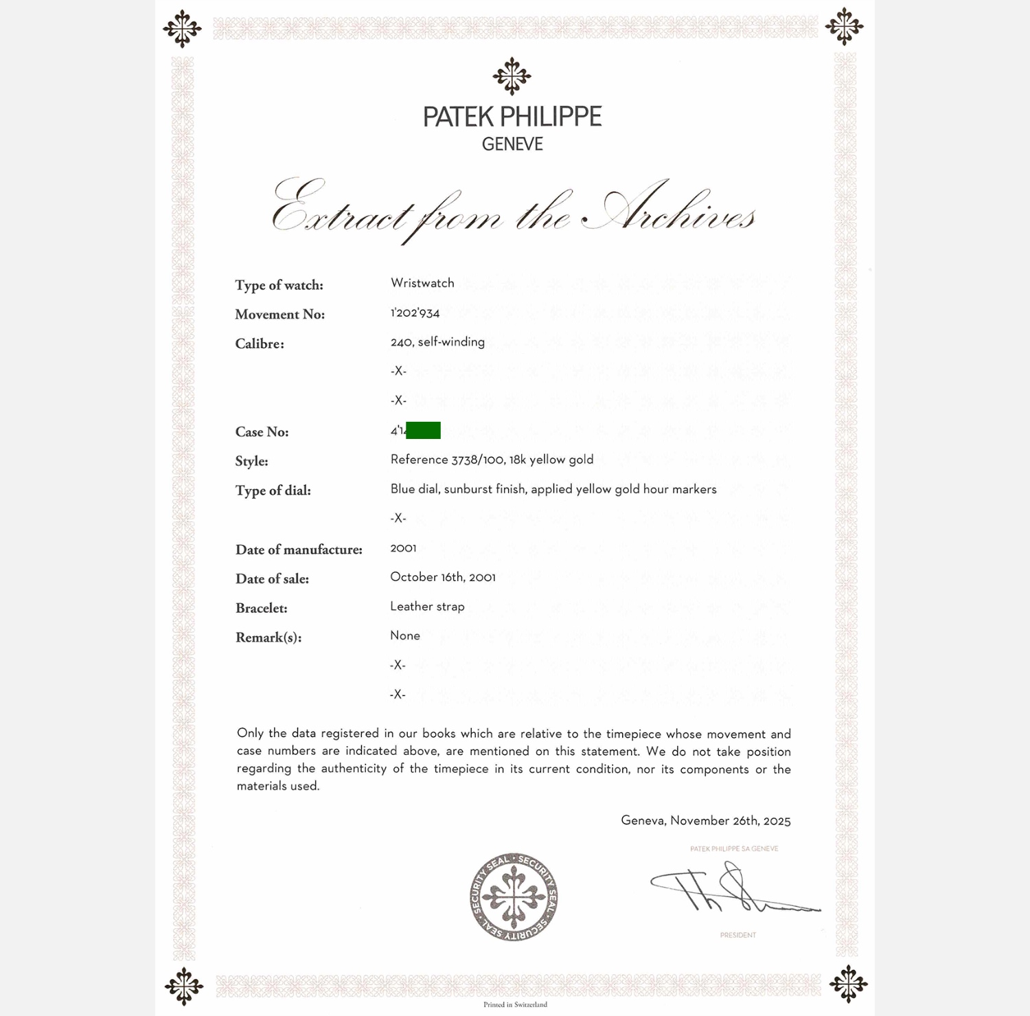 Patek Philippe Golden Ellipse 3738/100  EXTRACT